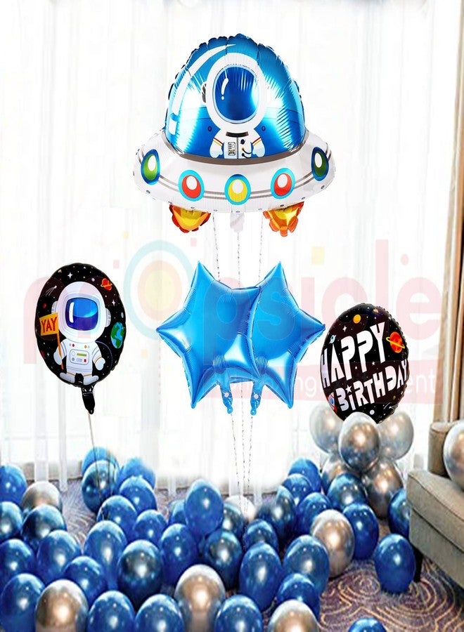 بروبسيكل مجموعة بالونات فويل زرقاء على شكل سفينة فضاء لتزيين حفلات أعياد الميلاد، مكونة من 5 قطع، مثالية لحفلات الأطفال ذات طابع رواد الفضاء. تتضمن المجموعة بالونات هيليوم فويل للأطفال. - Image 4